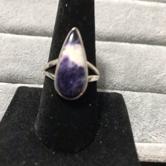 New Sterling Silver Purple Teardrop Mexican Morado Violet Flame Opal Ring Sz 9 - Picture 14 of 15